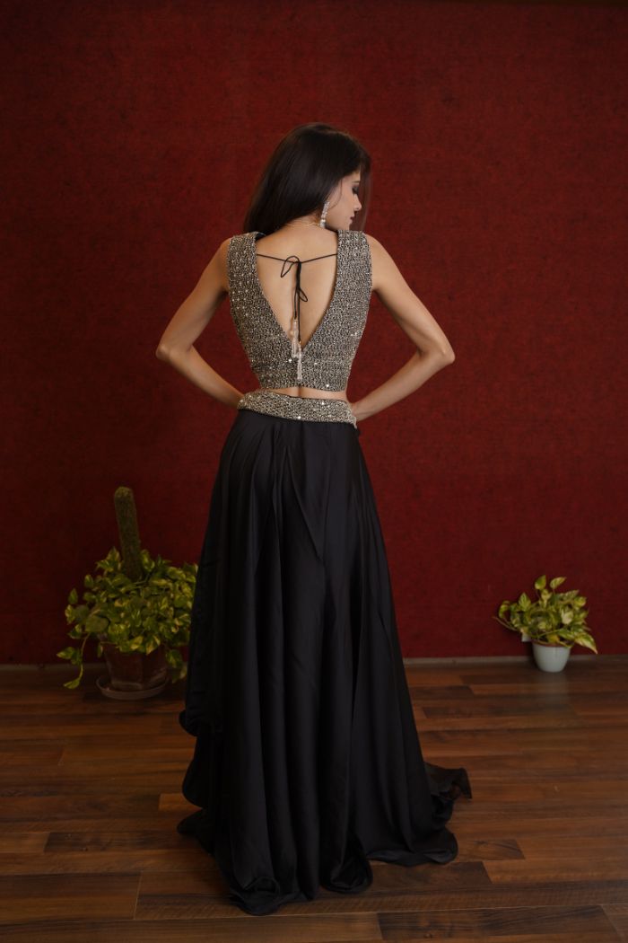 Elegant sequins Satin black Lehenga - Rent