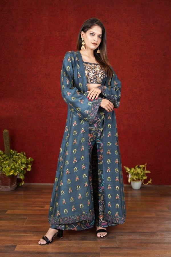 Classy and Elegant Green & Blue colored Outfit - Rent