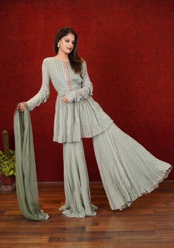 Elegant Green colored Sharara Set - Rent