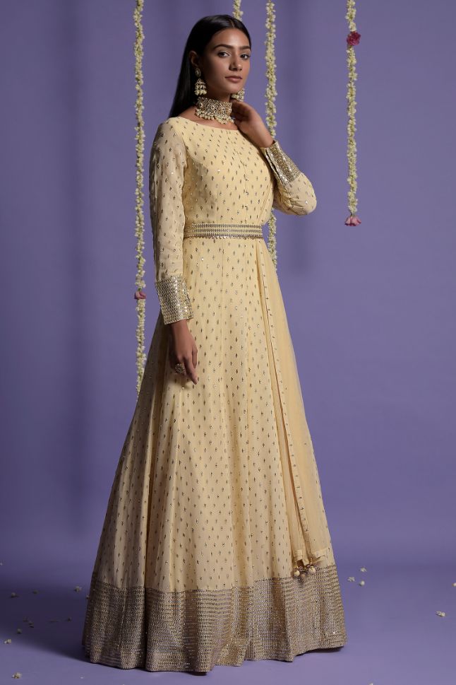 Two Sister's Ivory Full Length Sequin Embroidered Anarkali - Rent