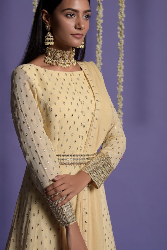 Two Sister's Ivory Full Length Sequin Embroidered Anarkali - Rent