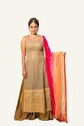 Rent Light Brown With Pink Combination Kurta With Sharara - Glamourental