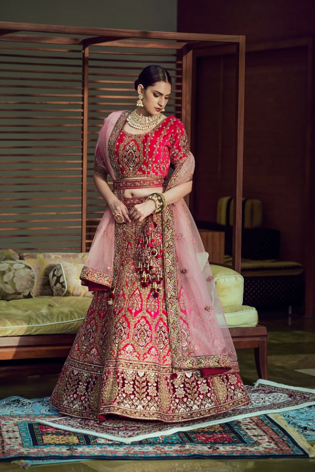 Red Raw Silk Bridal Lehenga Choli Set – Jiya by Veer Design Studio