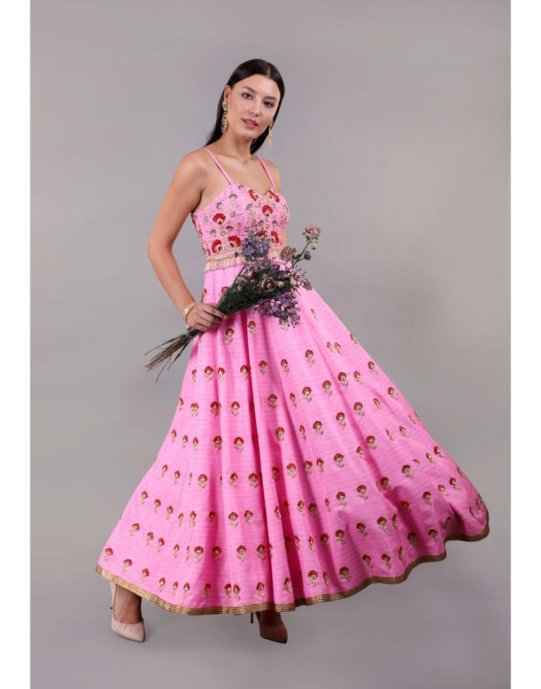 rent a designer dress Rent Blush Pink Hand Embroidered Lyla Gowns online