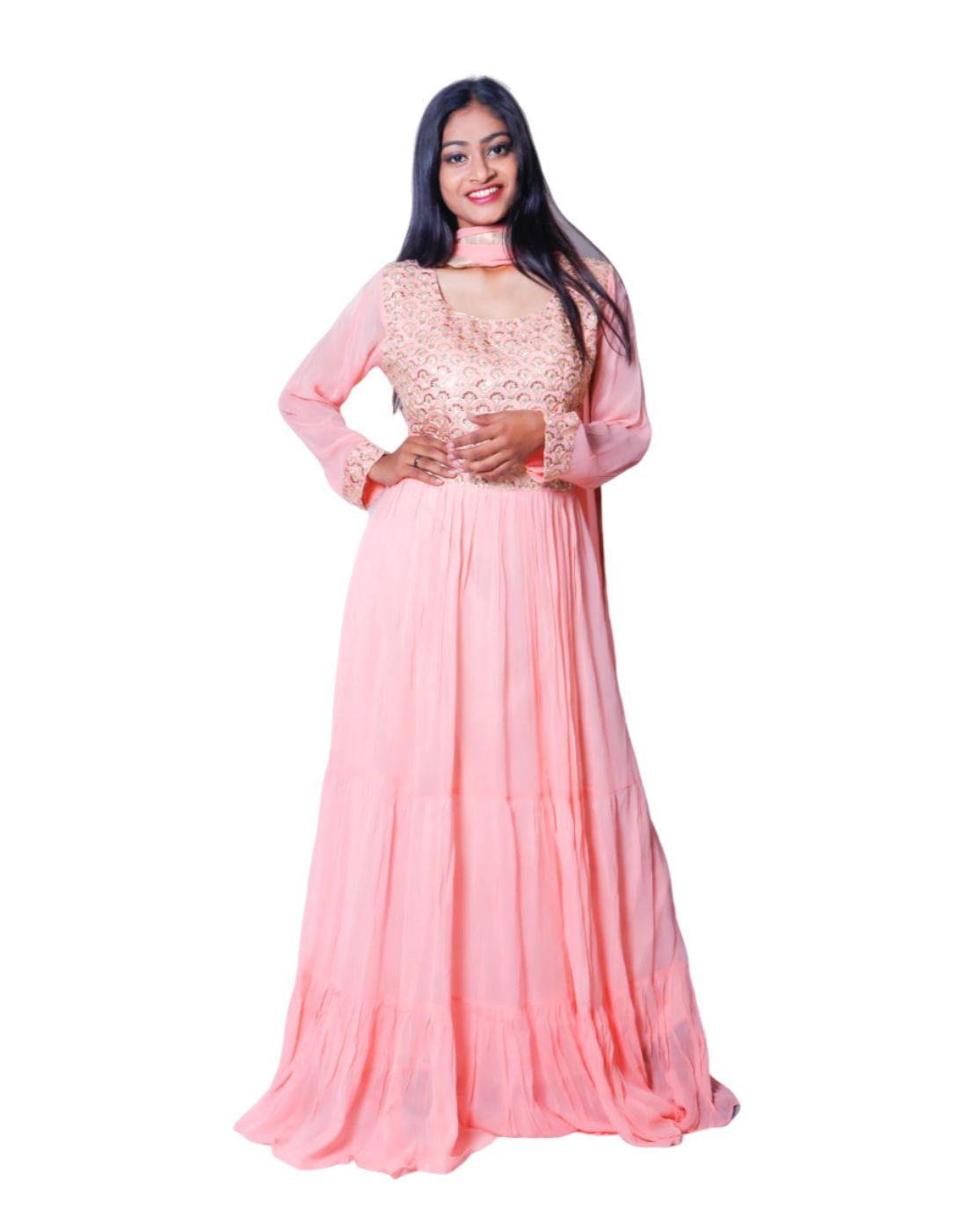 Rent Baby Pink Embroidered Anarkali-Women-Glamourental