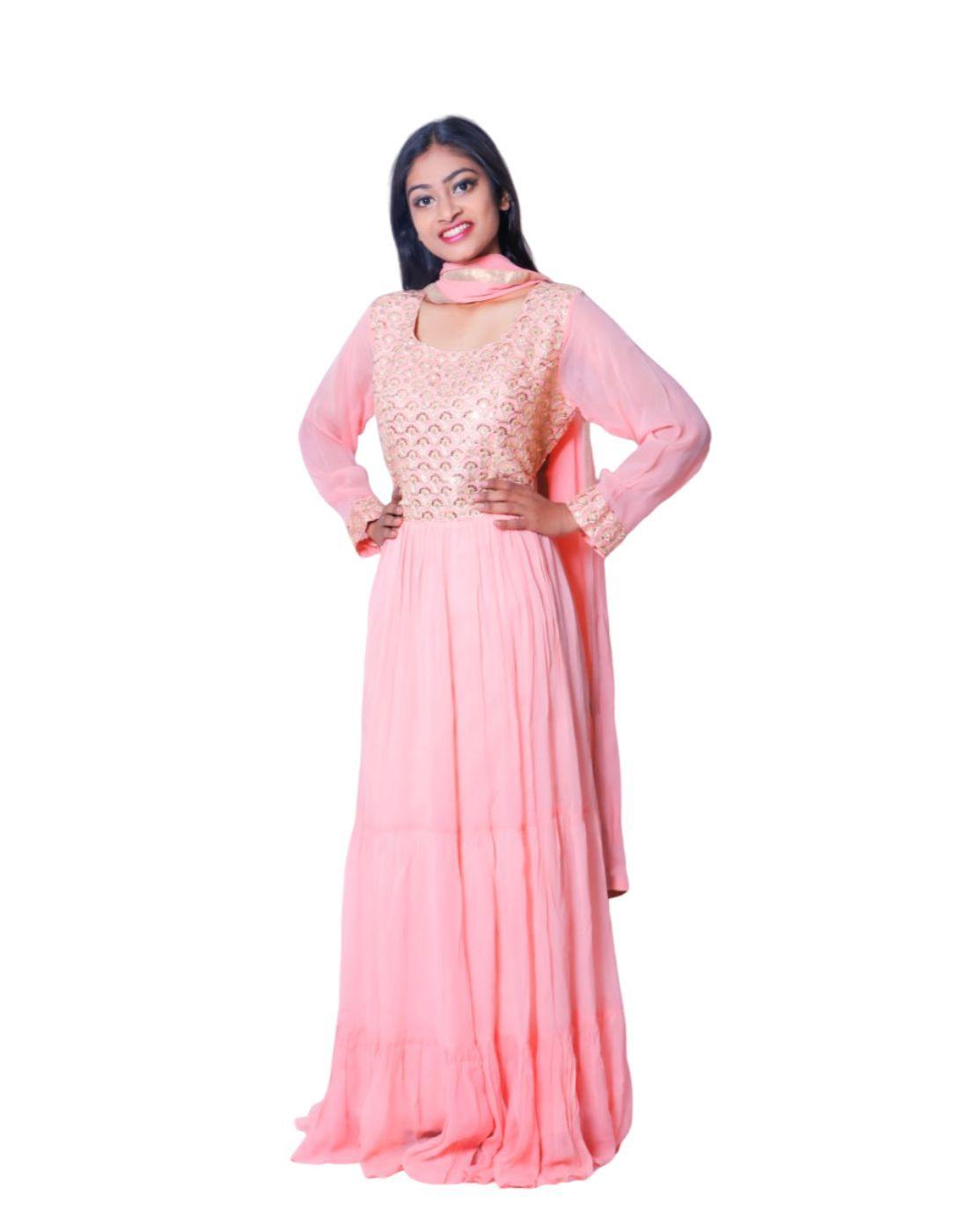 Rent Baby Pink Embroidered Anarkali-Women-Glamourental