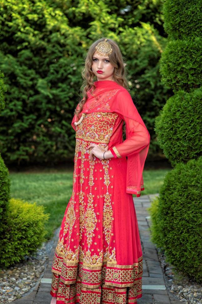 Red Anarkali Suit with Golden Embroidery for Rent - Glamourental