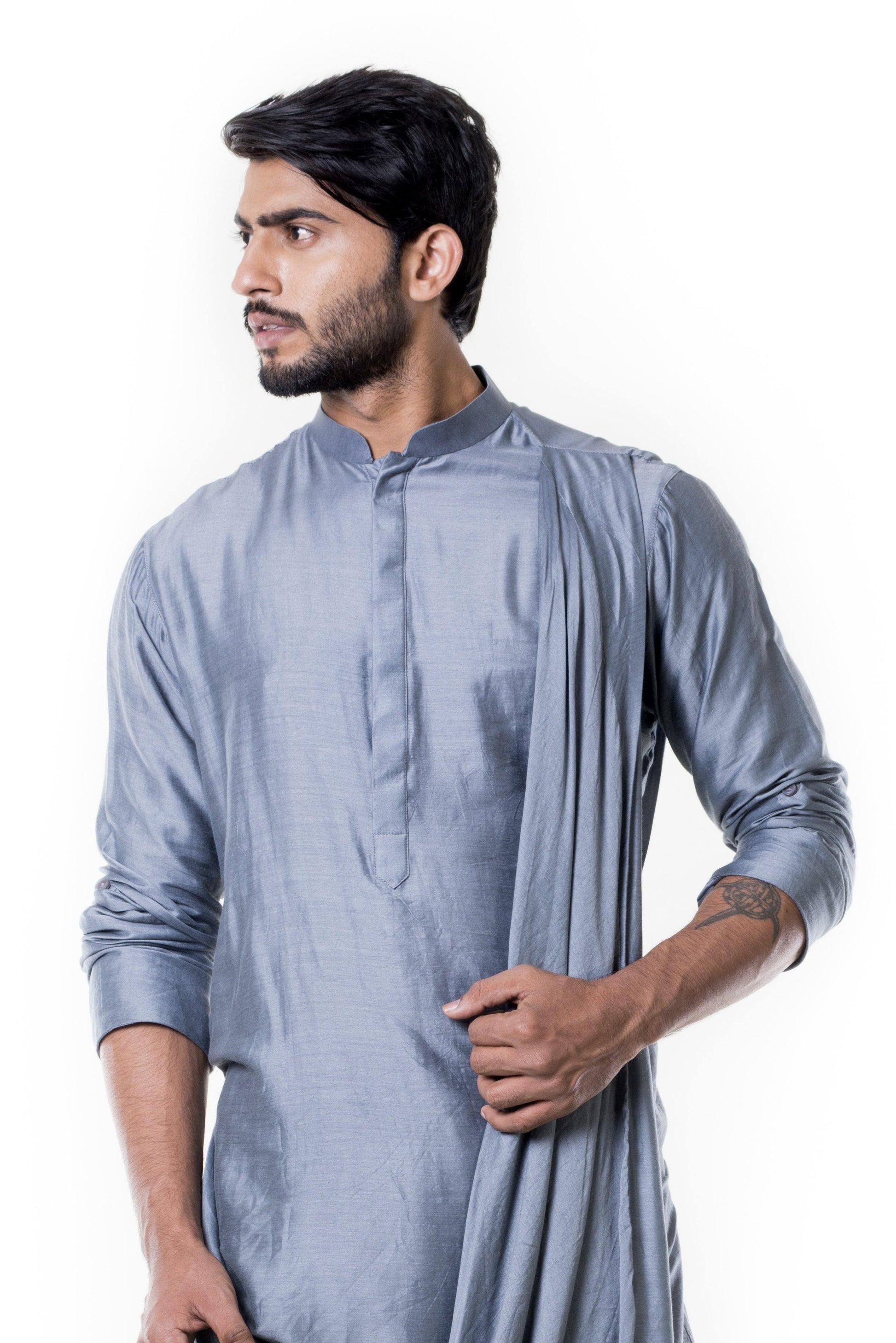 Grey Cowl Kurta Set - Rent_1