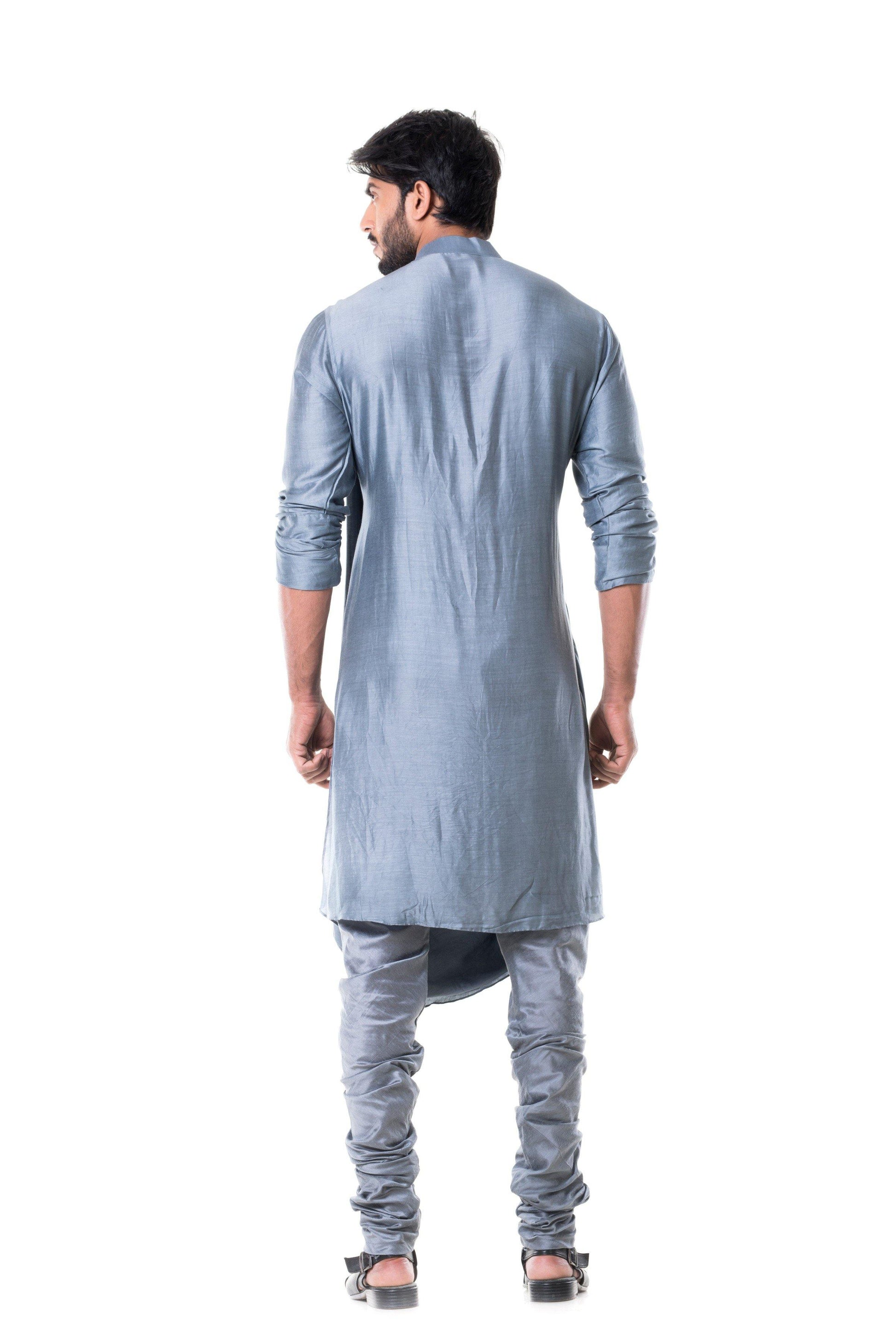 Grey Cowl Kurta Set - Rent_3