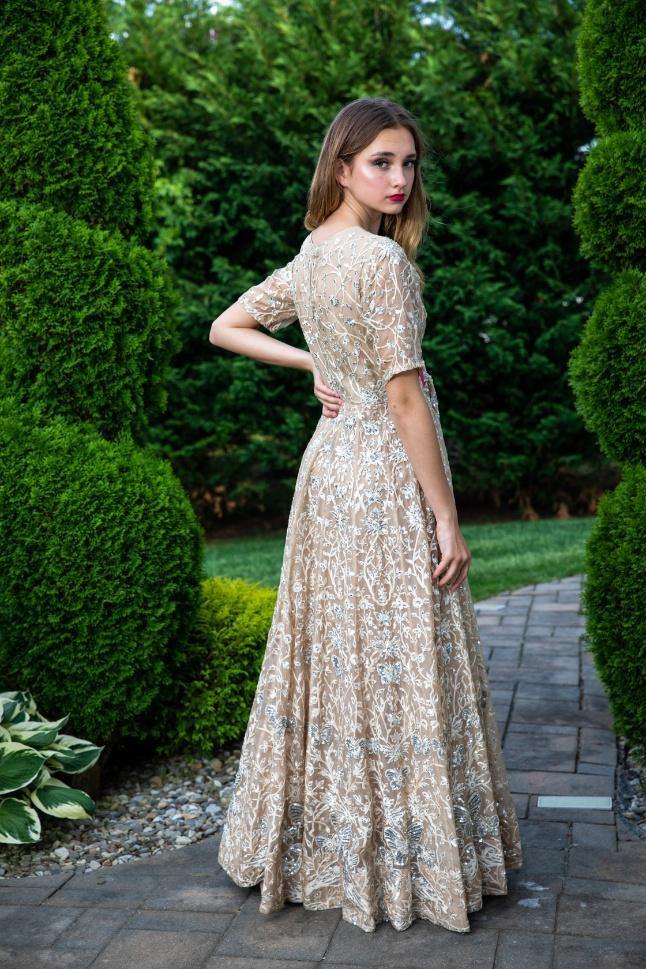 Light Chocolate Full Embroidered Gown - Rent - Glamourental