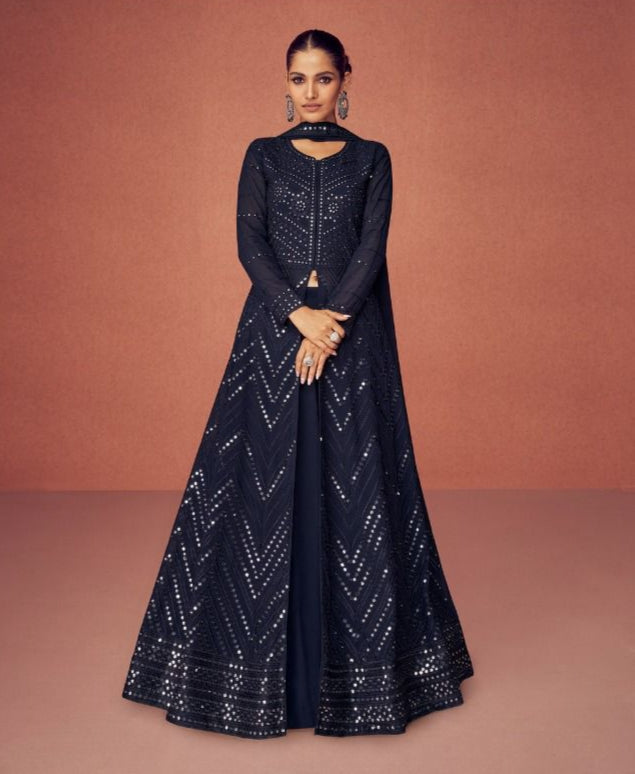 Elegant Blue colored Anarkali Gown - Rent