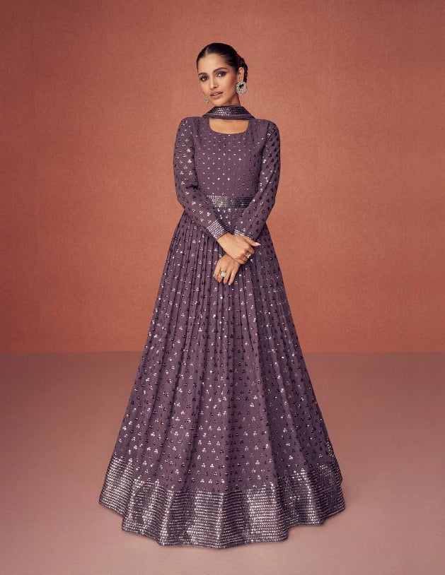Beautifully designed Light Purple colored Anarkali Gown - Rent