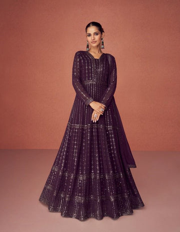 Classy Purple colored Anarkali Gown - Rent