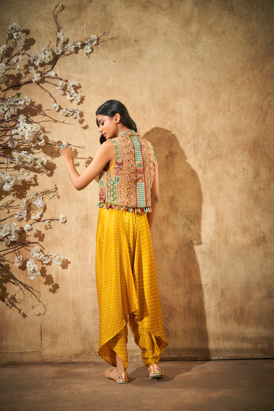 Aditi Somani's Beautiful Mustard Bandhej Jumpsuit Set  - Rent