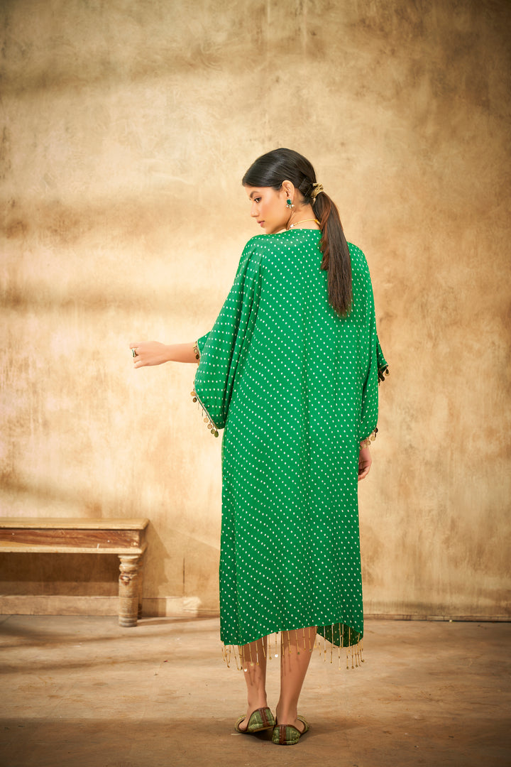 Aditi Somani's Classy Bright Green Bandhej kaftan - Rent