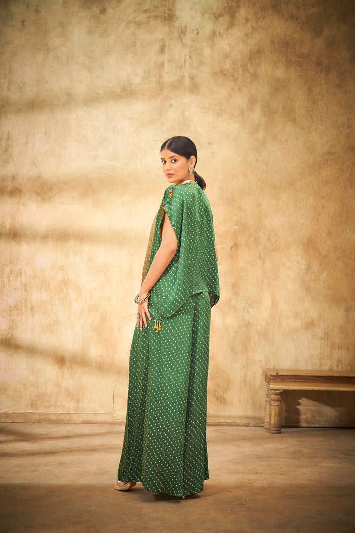 Aditi Somani's Beautiful Olive green bandhej cape set - Rent
