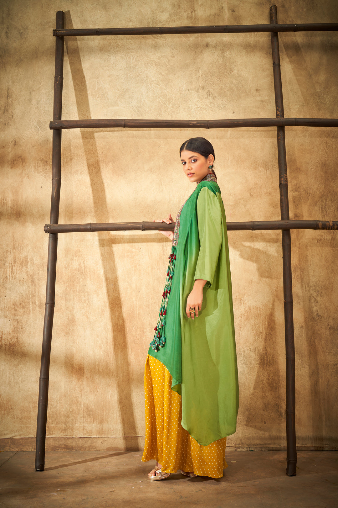 Aditi Somani's Beautiful Yellow Shaded silk cape set - Rent