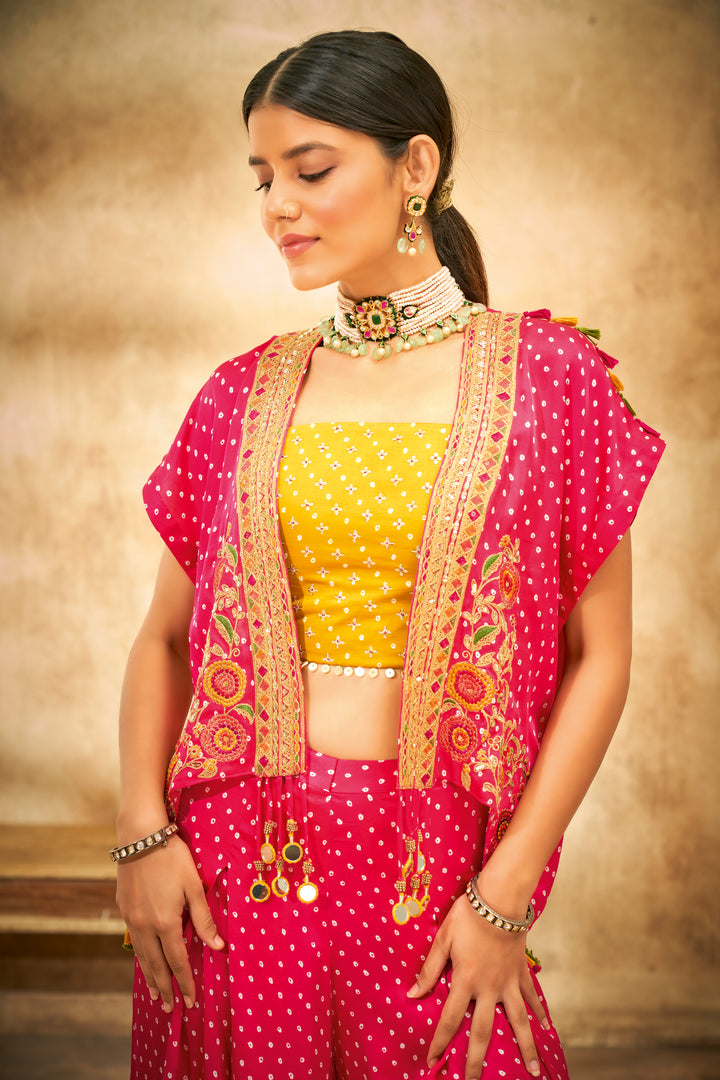 Aditi Somani's Beautiful Rani pink bandhej cape set - Rent