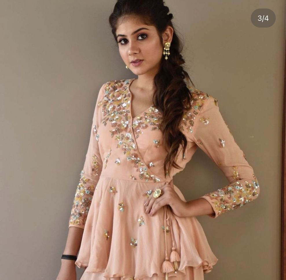 Designer Kanika Kapoor's Baby Pink Color Net Dress with Georgette Bottom - Rent