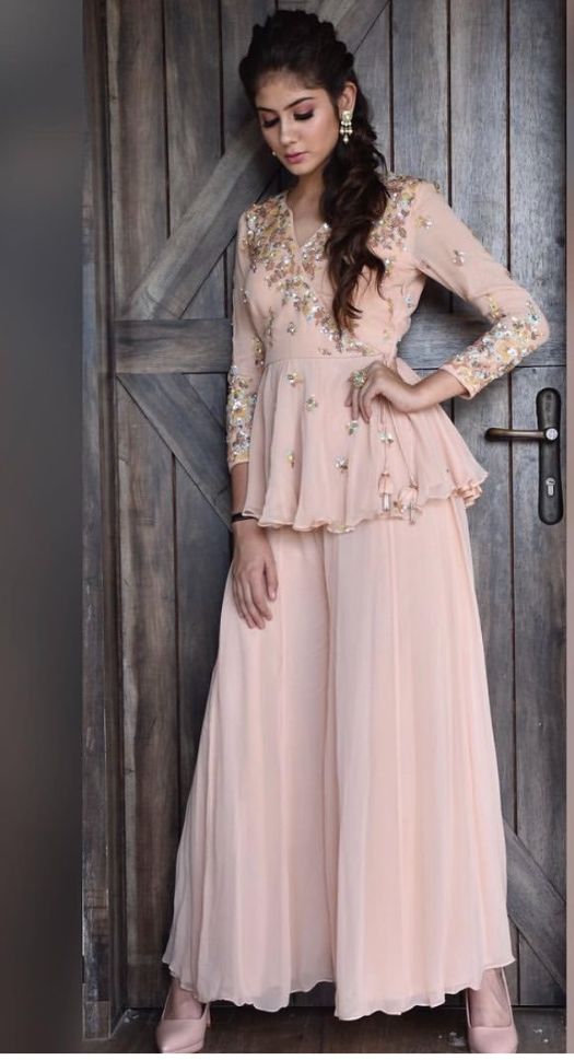 Designer Kanika Kapoor's Baby Pink Color Net Dress with Georgette Bottom - Rent
