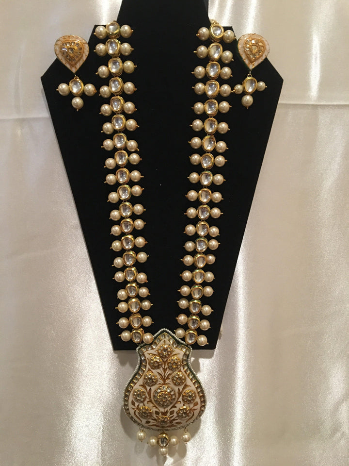 Ivory Long Meenakari Necklace-Accessories-Glamourental