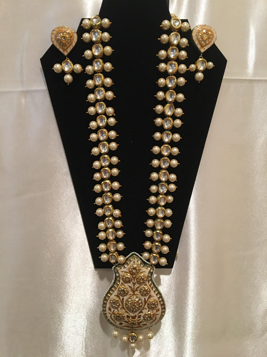 Ivory Long Meenakari Necklace-Accessories-Glamourental