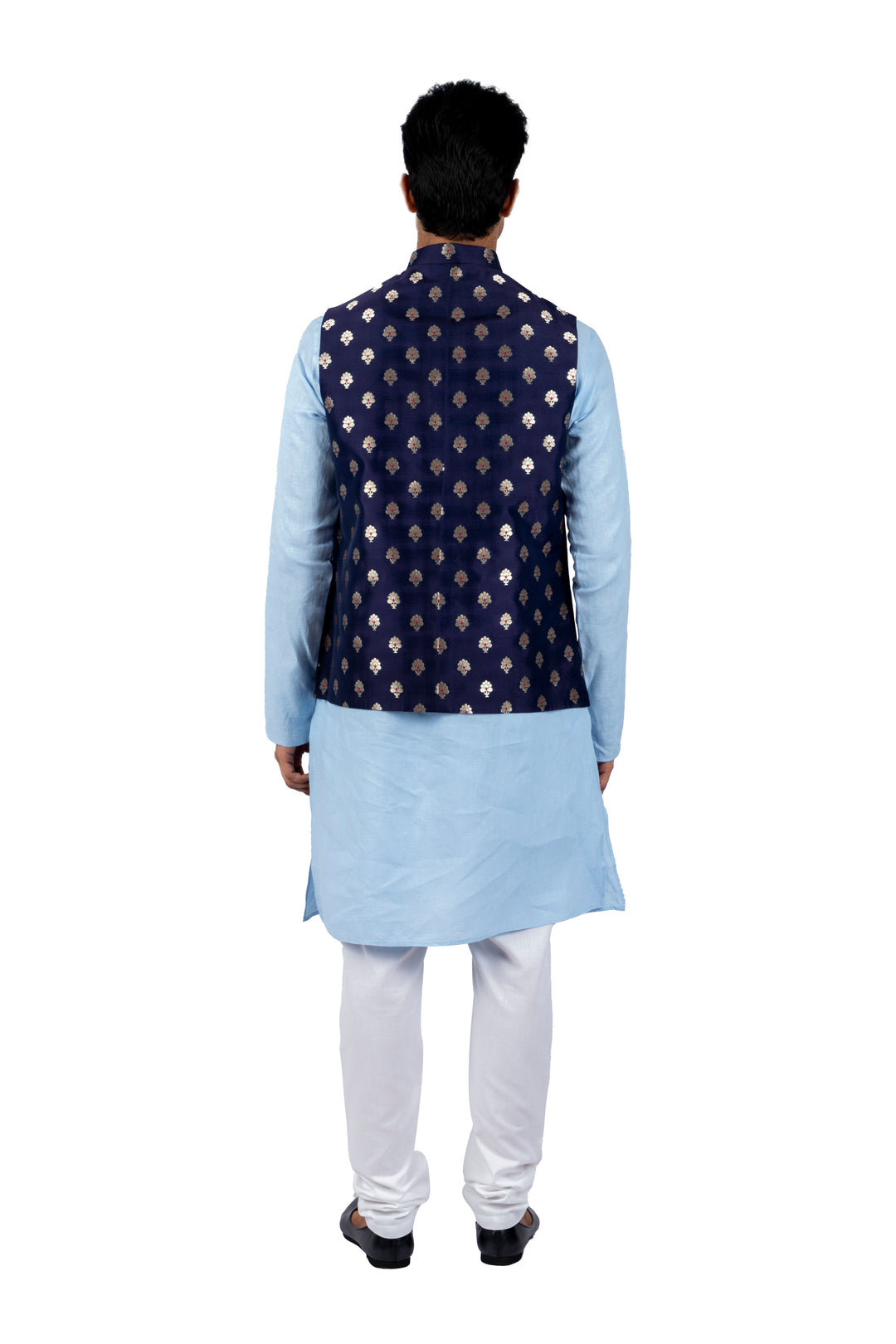 Aham Vayam's Blue Cotton Utsav Embroidered Kurta  BANDI Set- Rent