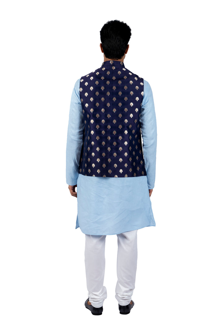 Aham Vayam's Blue Cotton Utsav Embroidered Kurta  BANDI Set- Rent