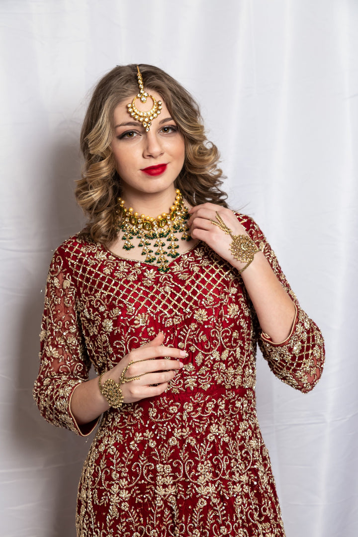 Red Embroidered Heavy Designer Wedding Anarkali - Rent
