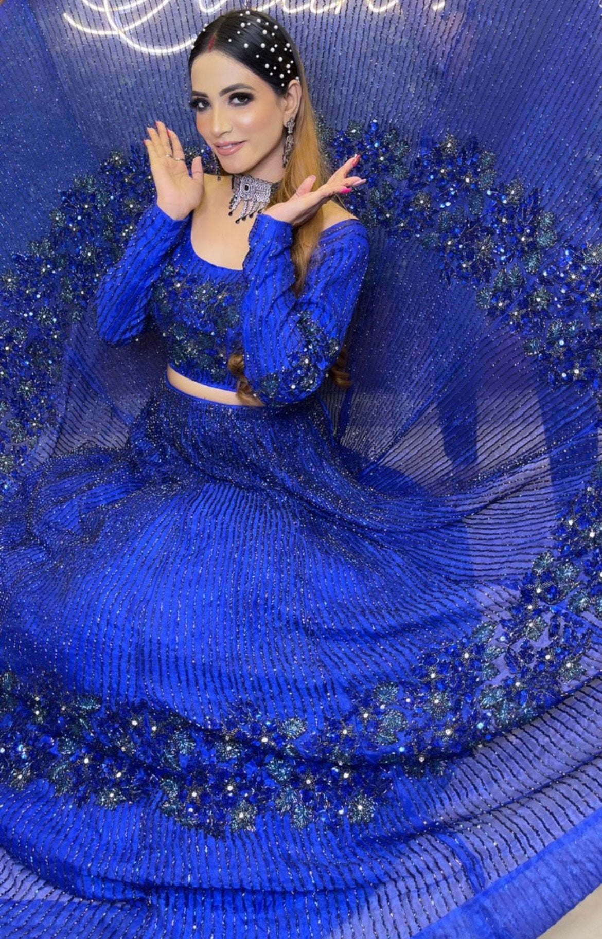 Elegant Royal Blue Silk Lehenga Set