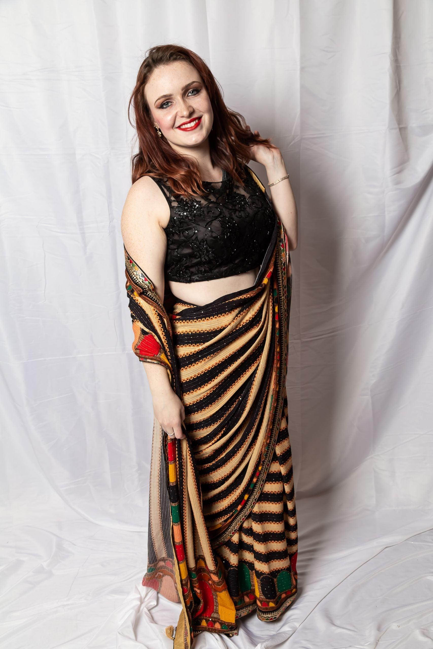 Black And Beige Color Designer Saree - Rent - Glamourental