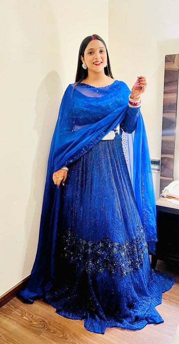 Label Inaayat's Elegant Royal Blue colored Organza Lehenga - Rent