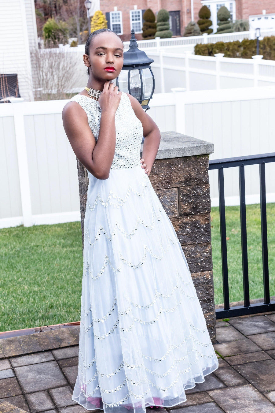 Rent Sky blue Net Full embroidered Gown - Glamourental