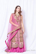 Rent Pakistani Heavy embroidered Kurta with Sharara and Dupatta - Glamourental