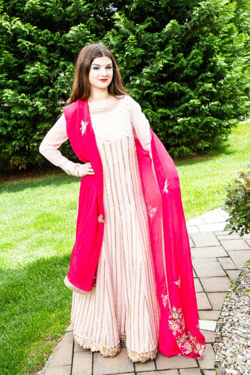 Designer Anamika's Pink Color Georgette Embroidery Anarkali - Rent