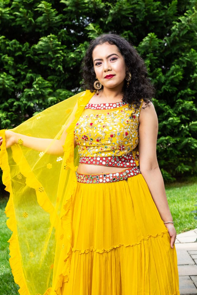 Yellow Color Designer Embroidery Work Lehenga - Rent