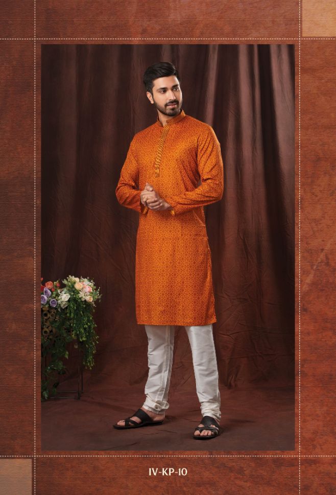 Orange Printed Readymade Kurta Pajama - Rent