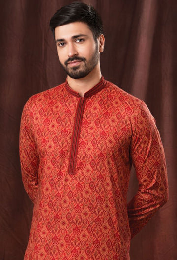 Designer Rashika's Red Color Printed Readymade Kurta with White Pajama - Rent