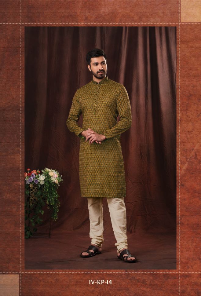 Green and Yellow Color Printed Readymade Kurta Pajama - Rent