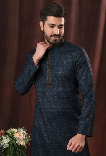 Dark Blue Color Printed Readymade Kurta Pajama - Rent