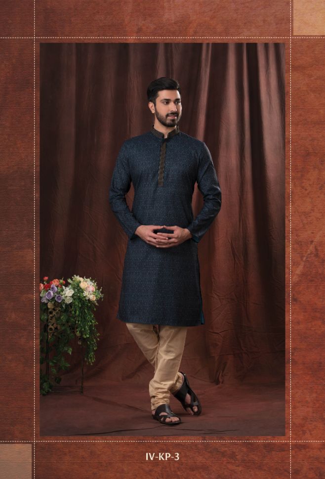 Dark Blue Color Printed Readymade Kurta Pajama Rent