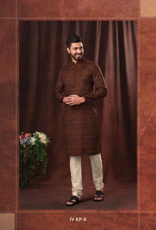 Brown Color Printed Readymade Kurta Pajama - Rent