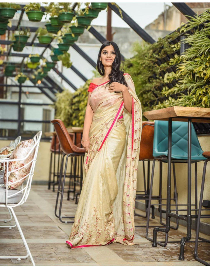 Rent Gold Tissue Chanderi Saree-Women-Glamourental