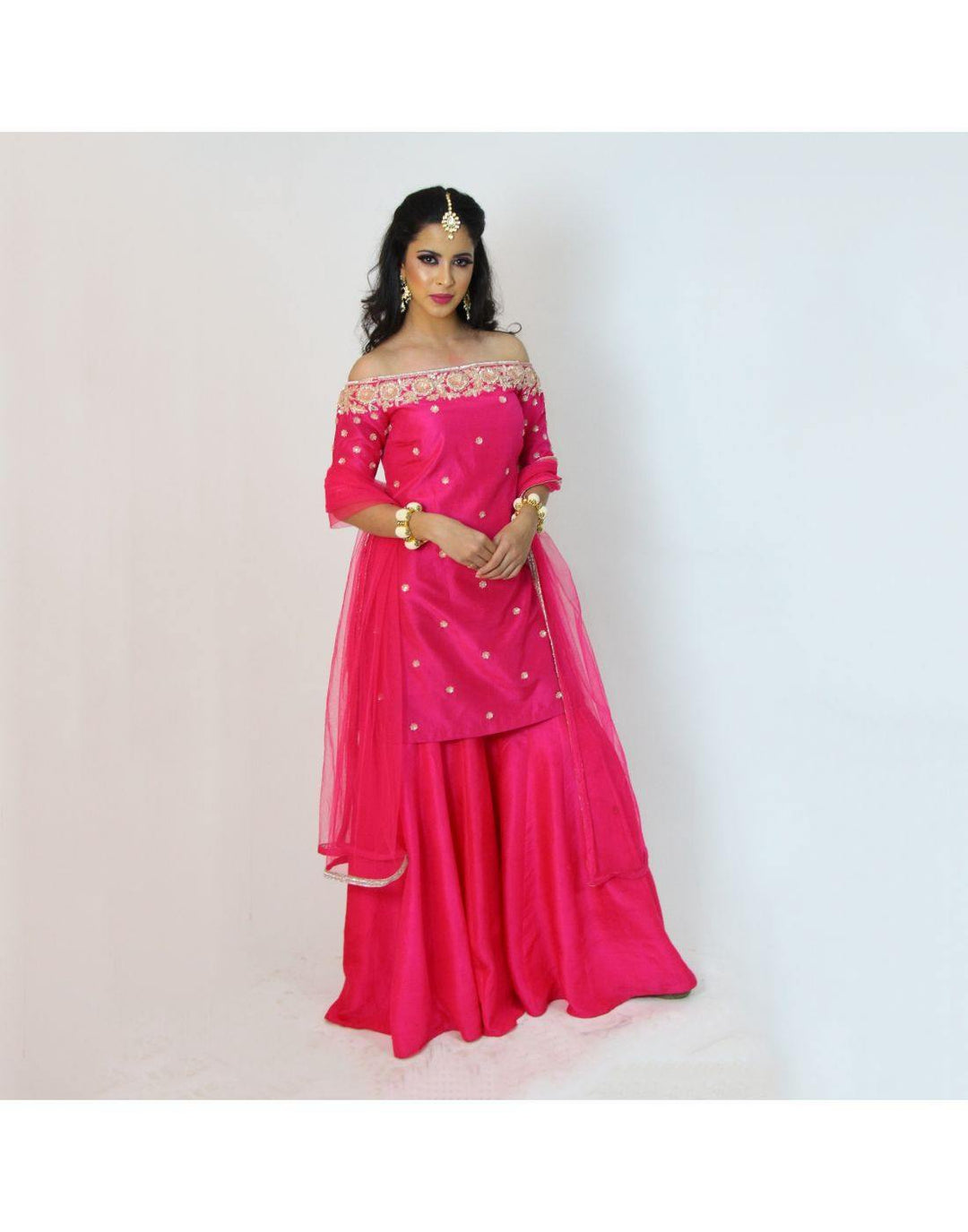 Rent Hot Pink Sharara Set-Women-Glamourental