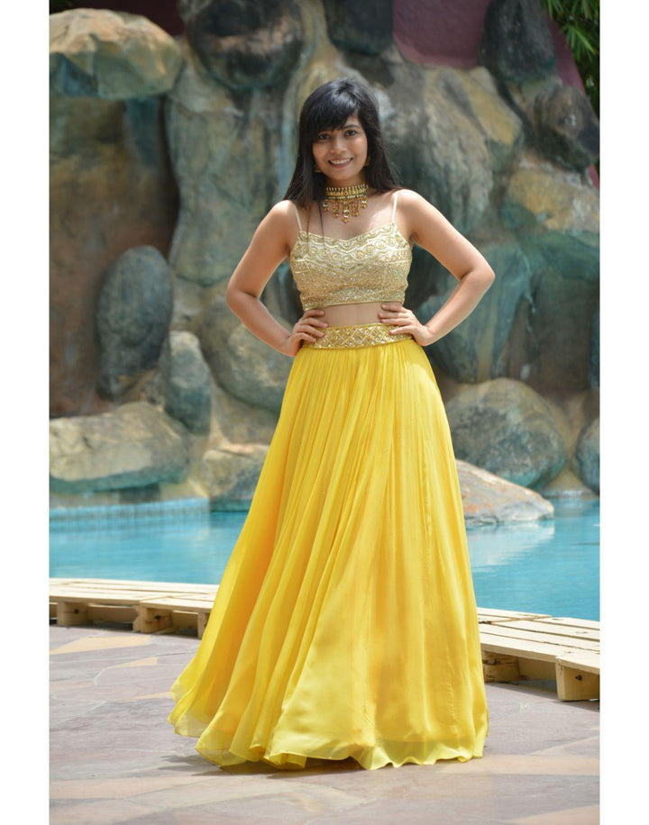 Rent Bright Yellow Set With Cape-Women-Glamourental