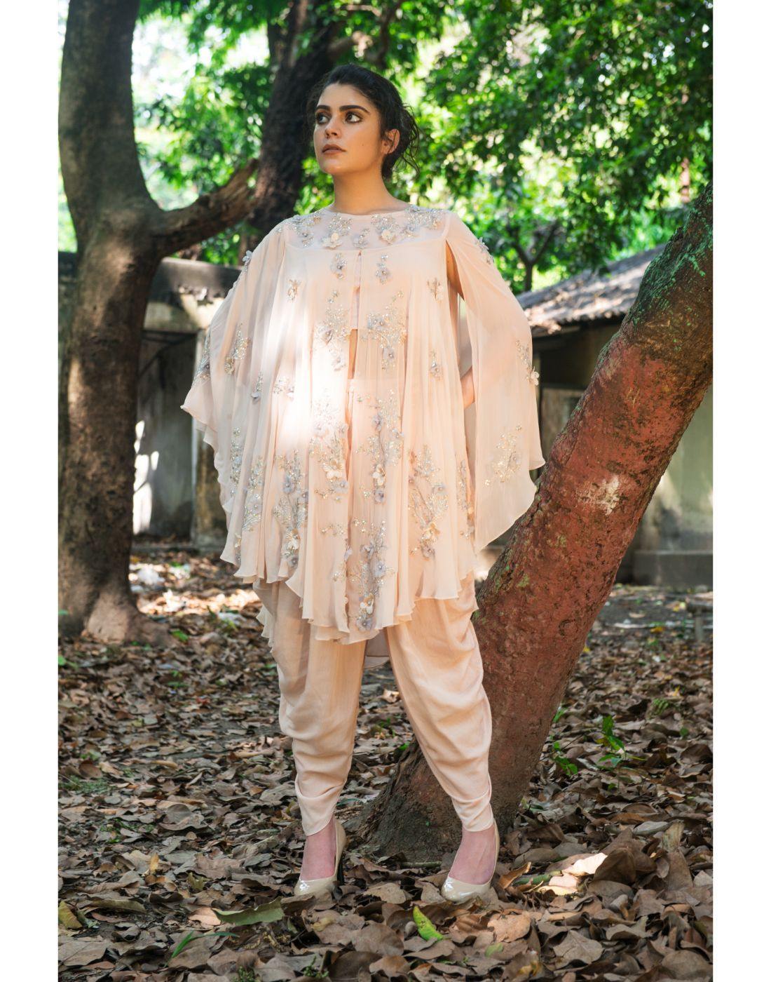 Buy White Cotton Georgette Tasseled Sleeve Kurta And Dhoti Pant Set For  Women by Nazar by Indu Online at Aza Fashions.
