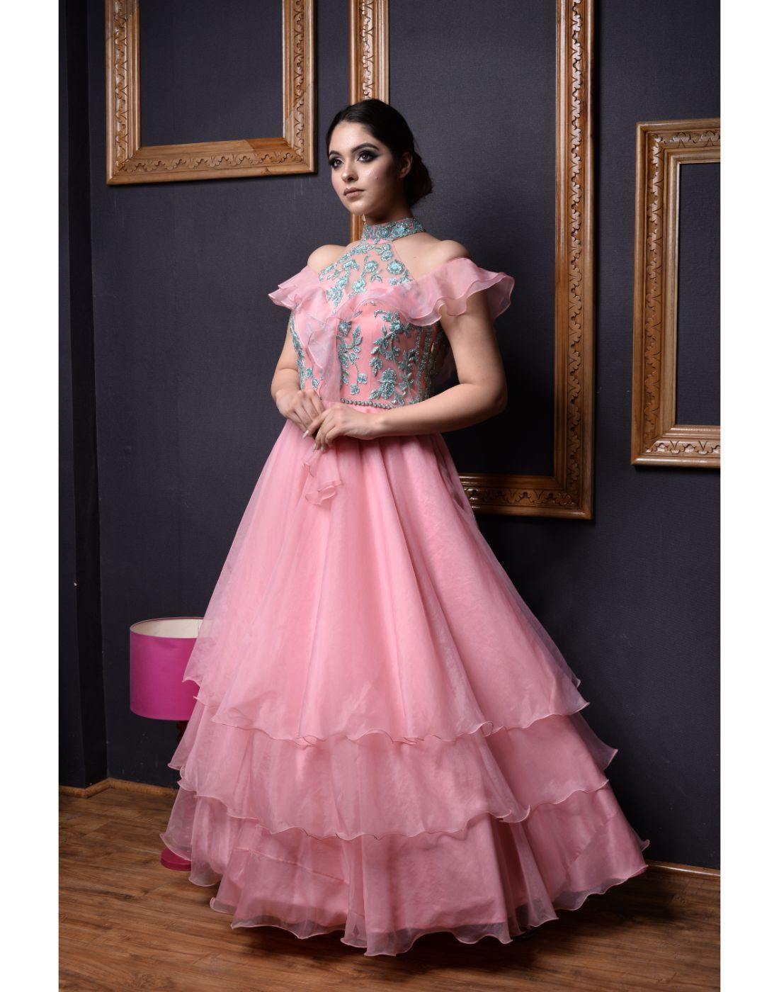 Designer Party Wear Pink Indian Gown - Evilato Online Shopping