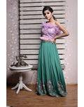 Rent Lilac Tube Crop Top With Organza Frill Paired With Green Sharara-Women-Glamourental