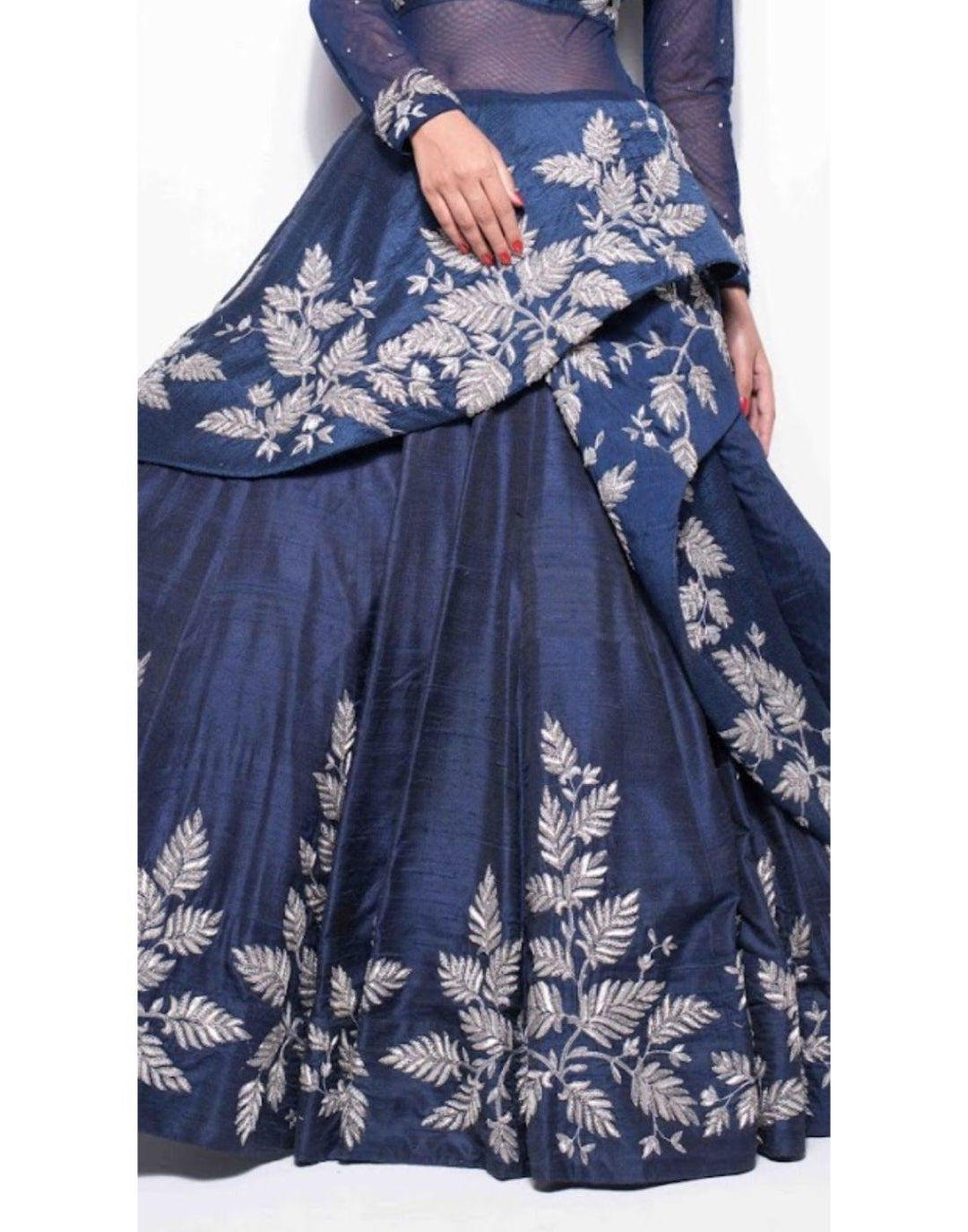 Rent Blue Drape Gown With Silver Handwork-Women-Glamourental
