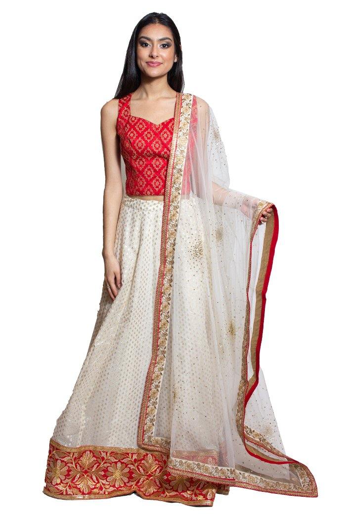 Rent Red & Ivory Lehenga Choli-Women-Glamourental